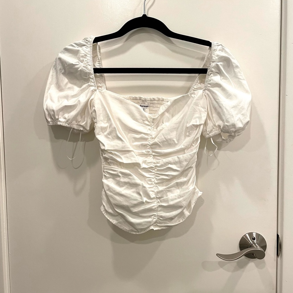 Reformation white cap sleeve ruched top size 0. Worn once